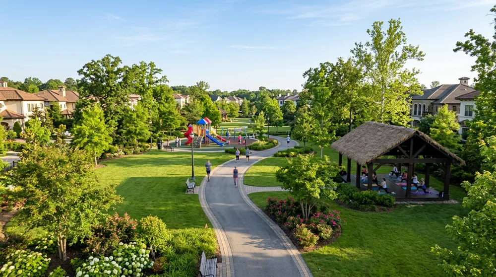 Landscaped park and yoga pavilion at Sattva Ekatra